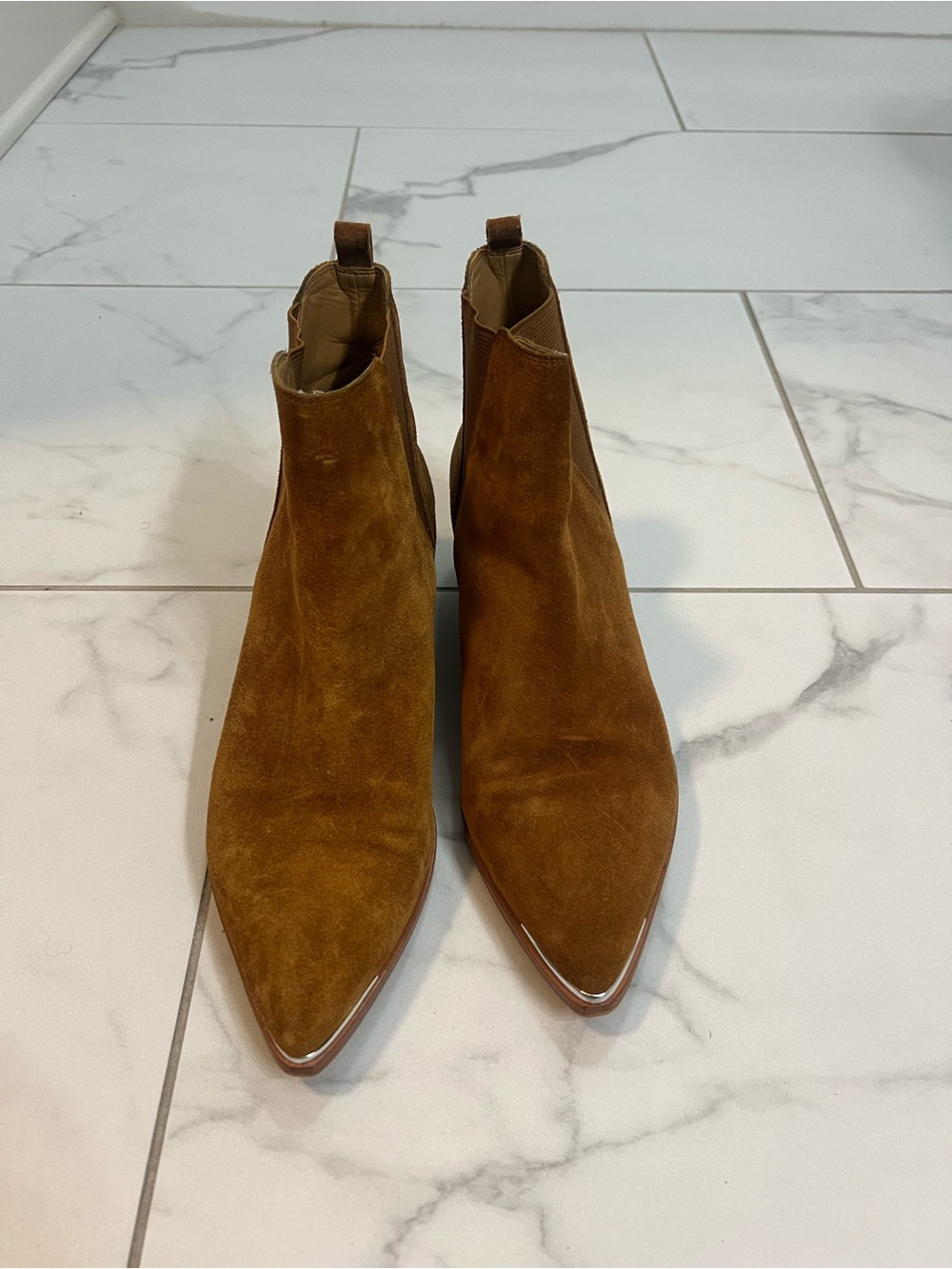 Marc Fisher Tan Suede Pointed Toe Ankle Boots